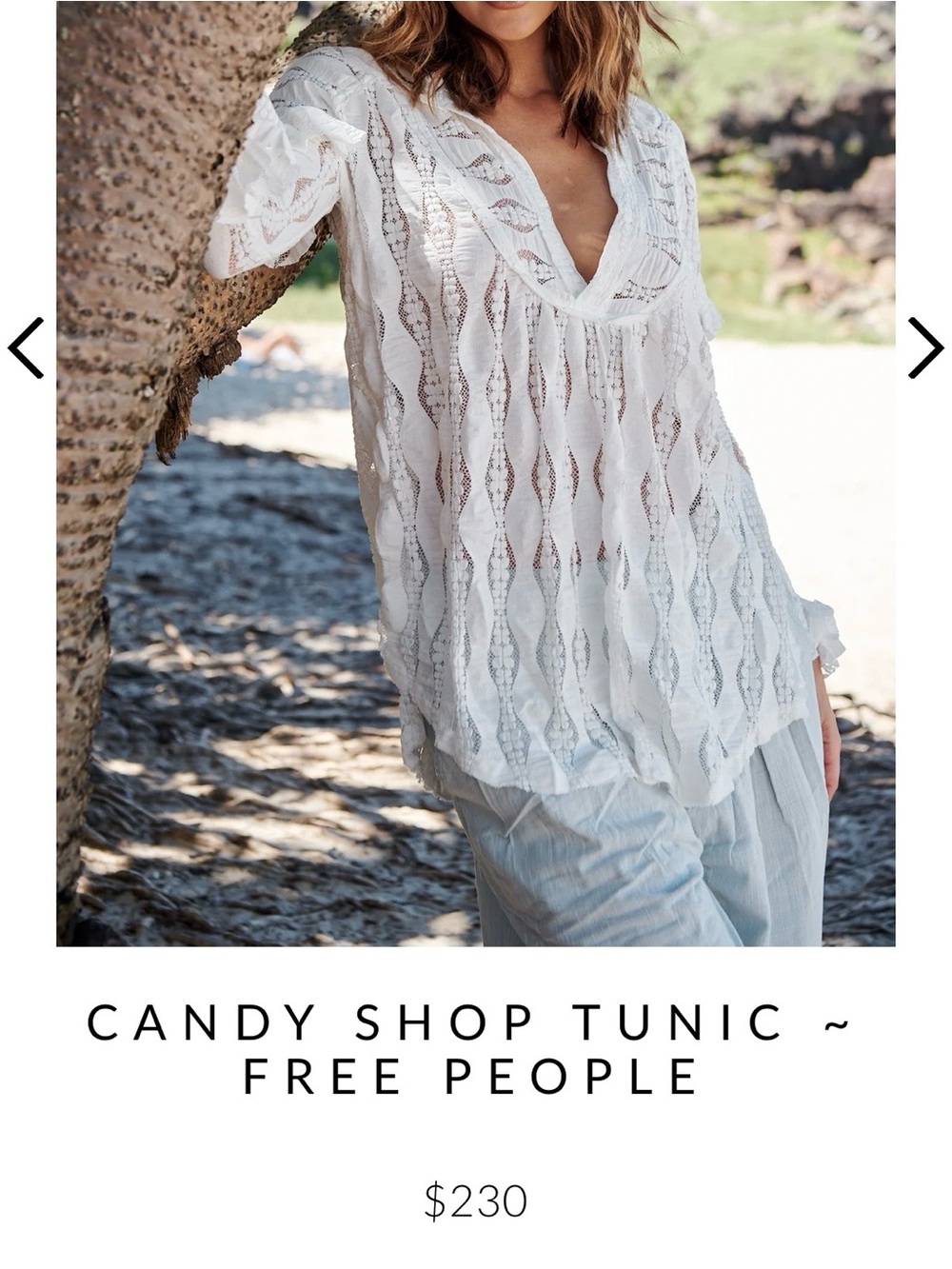 Free People White Lace V-Neck Tunic